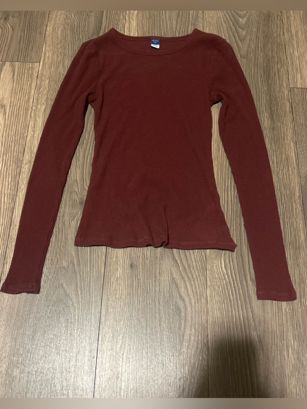 Long Sleeve Ribbed Top - Burgundy